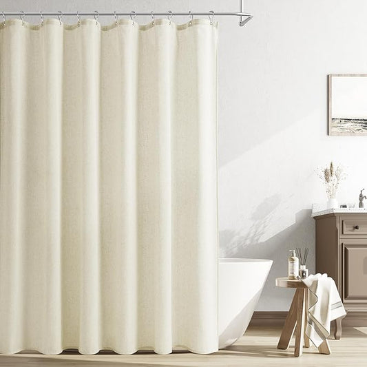 Naturoom Ivory Linen Shower Curtain, Cloth Textured Fabric Shower Curtain Set with Hooks, Simple Elegant Modern Farmhouse Country Ultra Thick Bath Curtains for Bathroom,Water Repellent,72x90