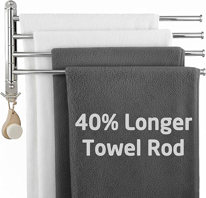 KES Swivel Towel Rack, Swing Arm Towel Bar 4-Arm Extra Long 19.5" Swing Out Towel Rack for Bathroom Wall, Hand Towel Rack Wall Mounted 18/8 Stainless Steel Polished Finish, A2103S4L50