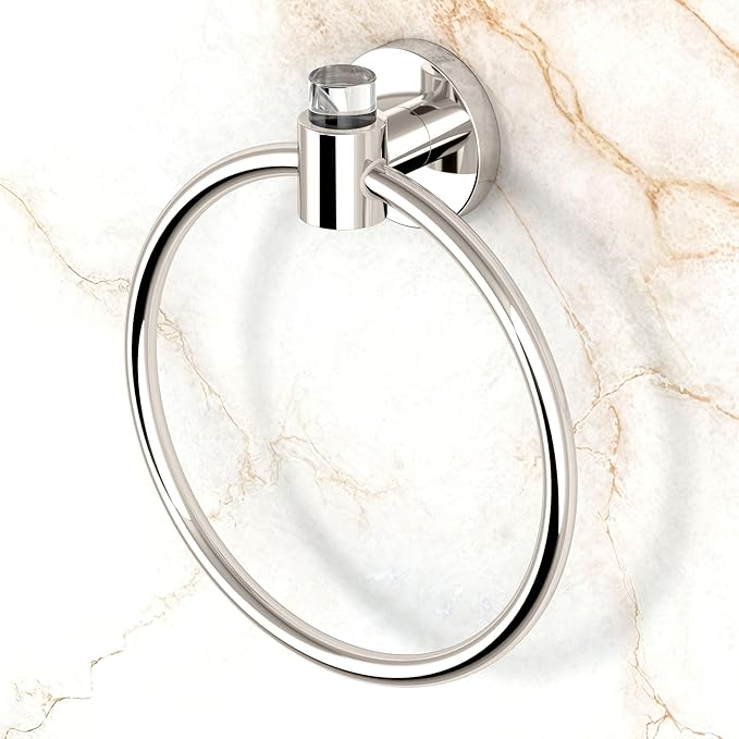 Gatco 5722 Clarion Towel Ring | Wall Mount Bathroom Hand Towel Holder, Modern Bathroom Accessory | Crystal-Clear Acrylic & Polished Nickel Finish