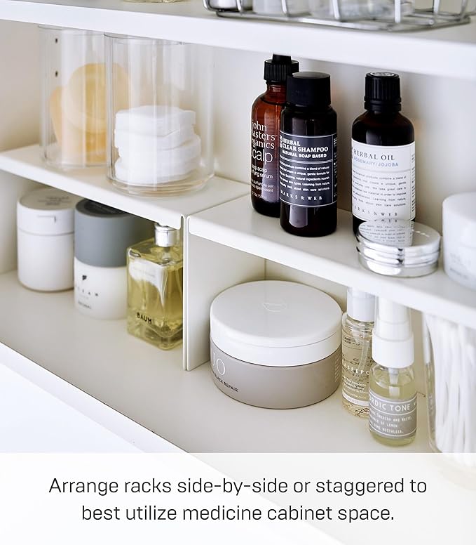 YAMAZAKI Home Tower Medicine Cabinet Vanity Storage Racks – Set of 2, Bathroom Mirror Organizer Risers - Steel -