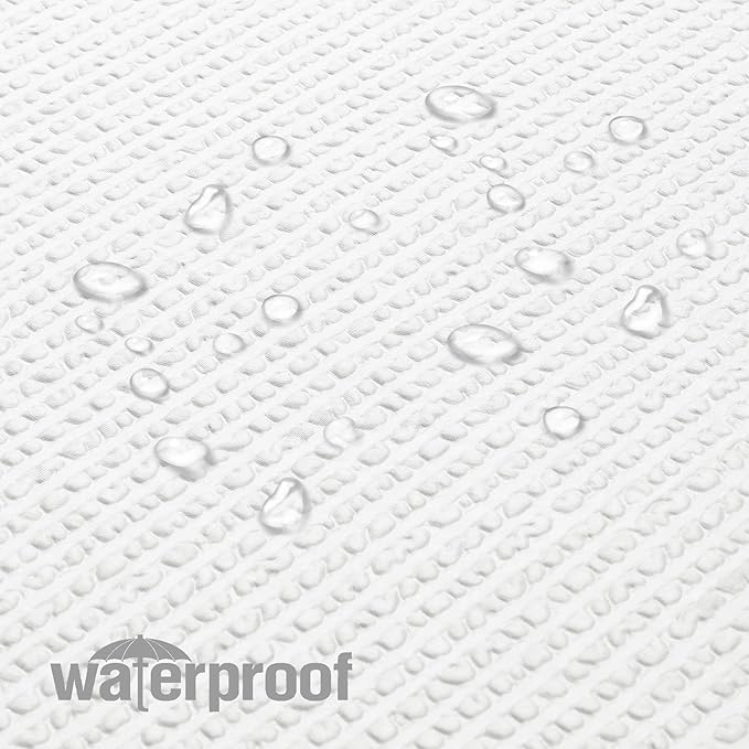 OVZME Long Fabric Shower Curtain, 72x80 inch Long Embossed Textured Shower Curtains for Bathroom - Soft Cloth & Hotel Spa Luxury, Water Repellent, Machine Washable Bath Curtain, White