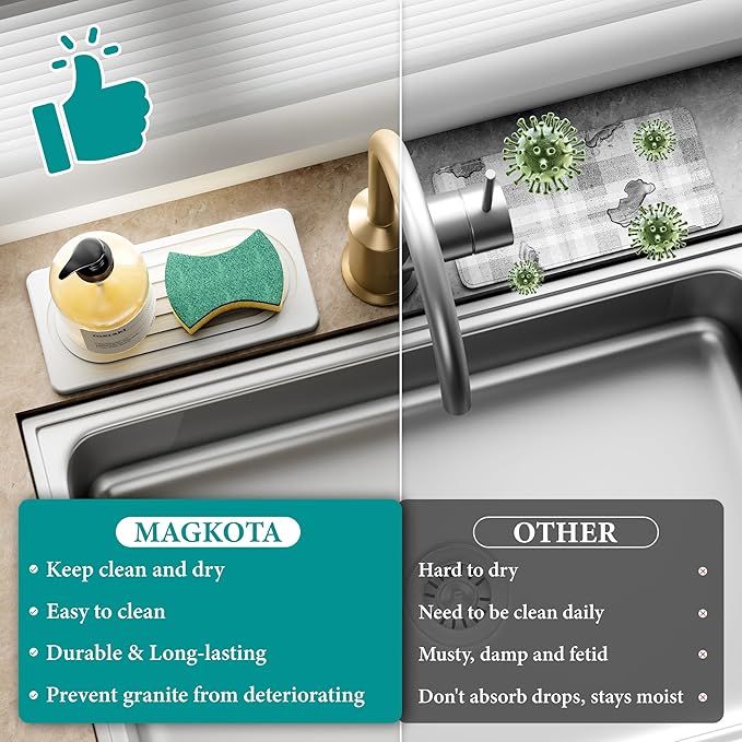 Water Absorbing Stone Tray, Quick Drying Diatomite Bathroom Tray Countertop, Stone Drying Mat for Kitchen Counter, Soap Dish Dispenser Vanity Organizer, White-A-8.3" x 4"