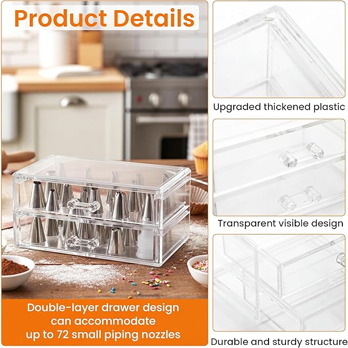 Acrylic Makeup Organizer 2 Drawer Transparent Makeup Storage Box with DIY Flower Nails Tips Jewelry Cosmetic Organizer Dustproof Drawer for Bedroom, Bathroom, Countertop Dresser 7.5 x 4.72 x 3.9 Inch
