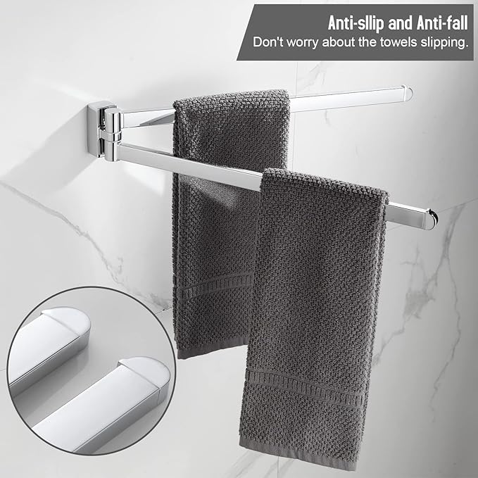 BGL Swivel Towel Bar Chrome,Two Arms Wall Mount Towel Hanger Holder for Bathroom Organizer