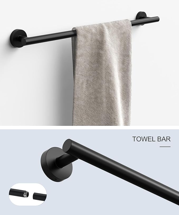 Matte Black Bathroom Hardware Accessories Set 5 Pcs SUS304 Stainless Steel Towel Rack and Toilet Paper Holder Set 26 Inch Towel Bar Set Wall Mounted by HOMEMYSTIQUE