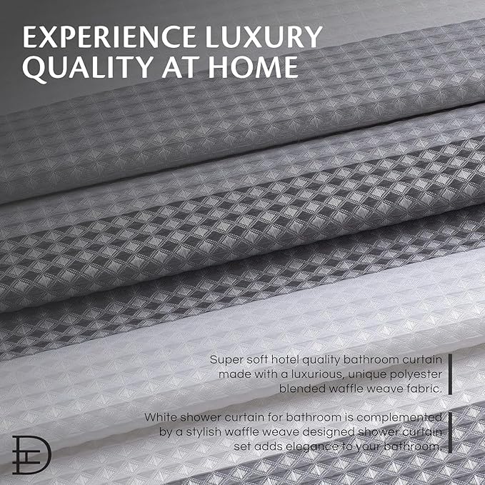 Dainty Home Ombre Waffle Weave Shower Curtain 70 x 72 Grey Textured Fabric Shower Curtain, Hotel Style Waffle Weave Bathroom Curtain, Water Resistant Polyester Ombre Shower Curtain