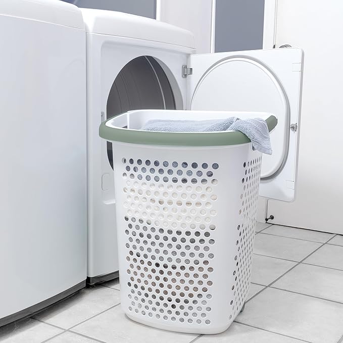 2Bushel -Wheeled Laundry Plastic Basket ，With a Handle, Lightweight and Durable, With Wheels, Suitable for Apartments, Bedrooms, Bathrooms and Laundry Rooms (15.47x 20.11 x 25 in)