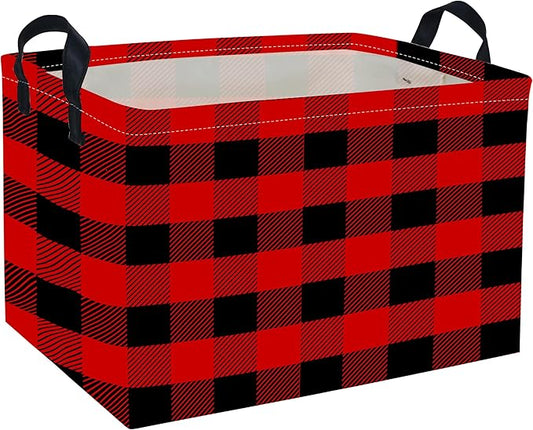Rectangular Kids Baskets Red grid Basket Cute Storage Bins Organizer Box Boys Room Decor for Home.(Red grid)