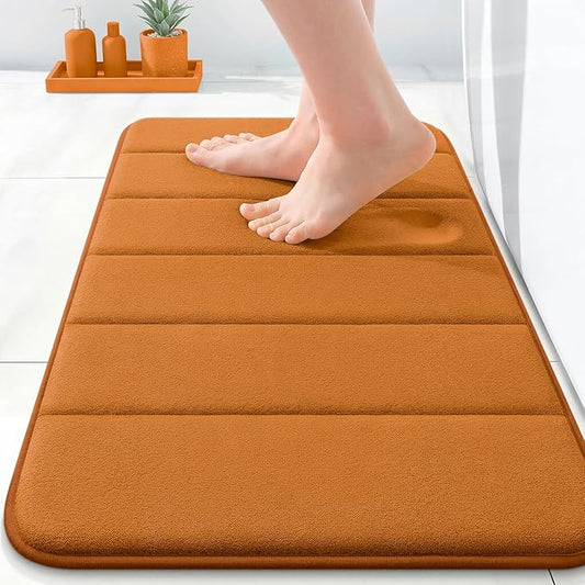 OLANLY Memory Foam Bath Mat 24x16, Super Soft Absorbent Bathroom Rugs, Quick Dry, Machine Washable Shower Floor Rugs, Bathmat Carpet, Bathroom Home Decor Accessories, Ochre