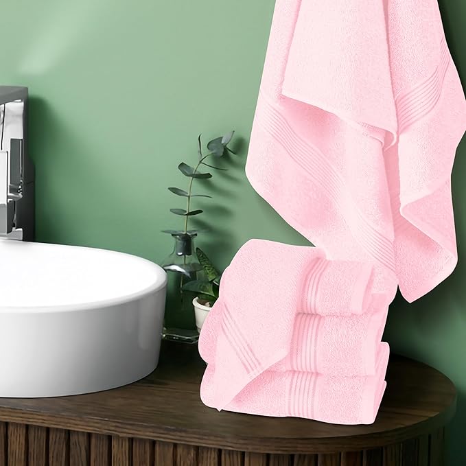 Elvana Home Ultra Soft 6 Pack Cotton Towel Set, Contains 2 Bath Towels 28x55 inch, 2 Hand Towels 16x24 inch & 2 Wash Coths 12x12 inch, Ideal Everyday use, Compact & Lightweight - Pink