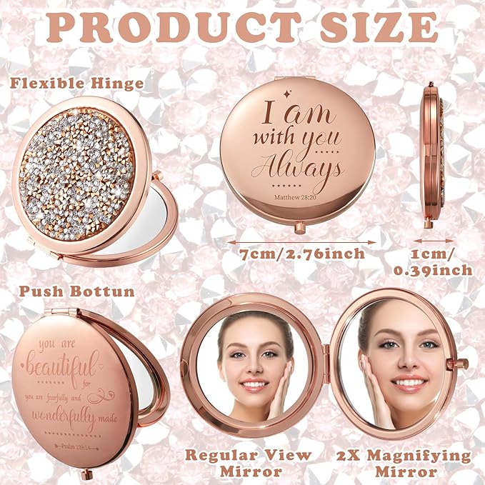 Thyle 12 Pcs Christian Compact Mirror Gifts for Women Mother's Day Nurse Week Bible Verse Wallet Mirror Bulk Hand Makeup Compact Religious Baptism for Holy Communion Teacher(Style 1,Colorful)