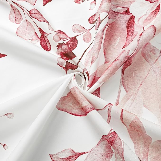 Gibelle Extra Long Shower Curtain 72 x 84, Tall Pink Floral Shower Curtain for Bathroom, Watercolor Plant Eucalyptus Leaves Fabric Shower Curtain Set