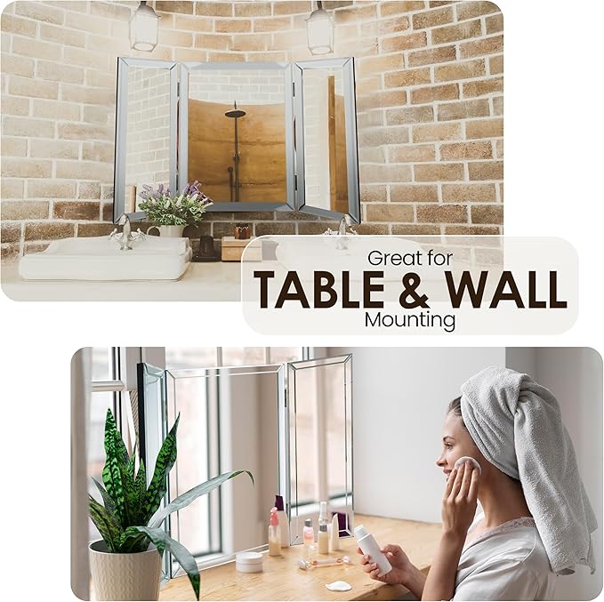 Houseables 3 Way Mirror, Trifold Mirror, Trifold Vanity, Three Way Folding, Tri Fold, For Braiding Hair, 3way, 3 Sided, Three Panel, Triple, Tabletop, Bathroom, Makeup, Self Haircut, 360, 21 x 31 Inch