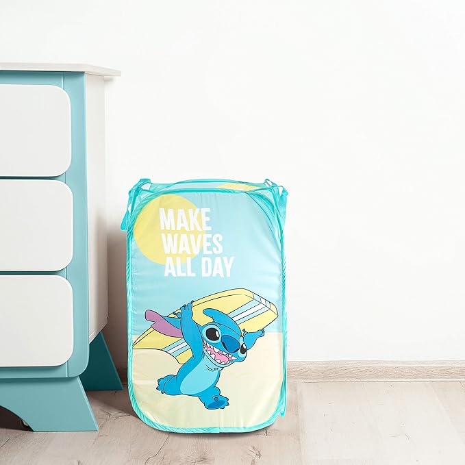 Jay Franco Disney Lilo & Stitch Make Waves Pop Up Hamper - Mesh Laundry Basket/Bag with Durable Handles (Official Disney Product)