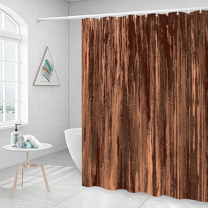Brown Shower Curtain for Bathroom, Abstract Tan Shower Curtains, Rustic Orange Copper Pale Peach Abstract Tan Cool Vintage Ombre Design Bath Curtain Waterproof Fabric Shower Curtain Sets with Hooks