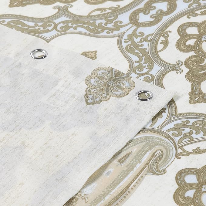 Long Fabric Shower Curtain, Beige and Tan Ombre Boho Paisley Damask Print Shower Curtains for Bathroom, Waterproof Bathroom Curtains, 72" W x 78" H