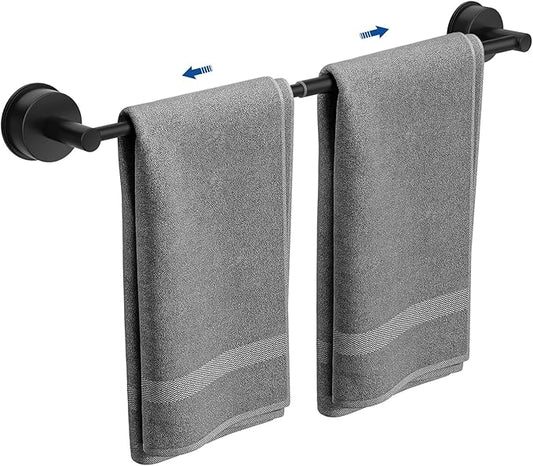 Adjustable Suction Cup Towel Bar for Bathroom Wall, 14.6–24 Inches Black Towel Bar, Stainless Steel Bath Towel Holder, Towel Racks for Bathroom for Shower (Matte Black)