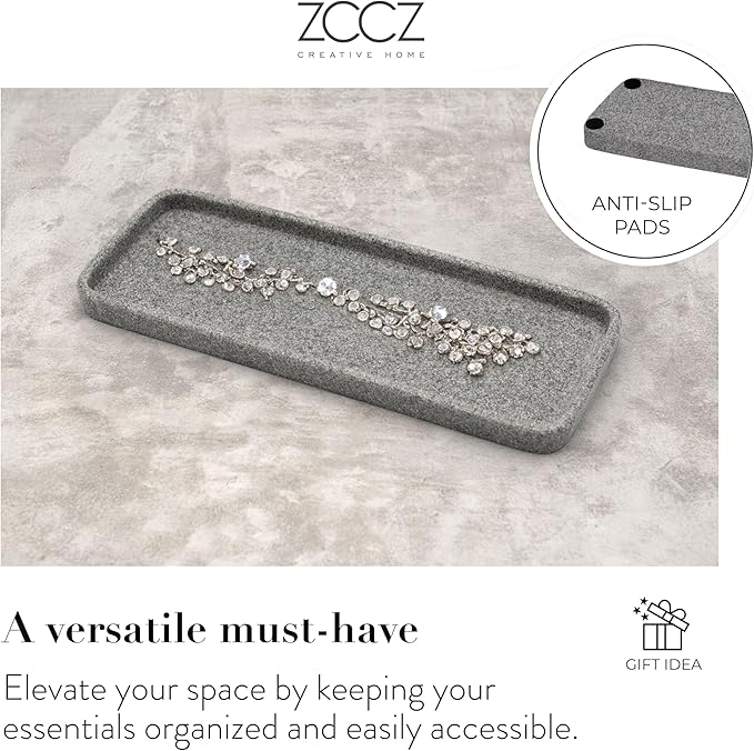 ZCCZ Bathroom Accessory Sets, 4 Pieces Bathroom Accessories Complete Set Vanity Countertop Accessory Set, Includes Lotion Dispenser Soap Pump, Tumbler, Toothbrush Holder and Tray (Grey)