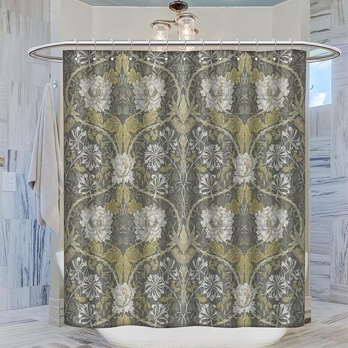 Retro Flower Shower Curtains William Morris Vintage Country Boho Flower Art Print Shower Curtains 72""×78"" Inch, Style-4