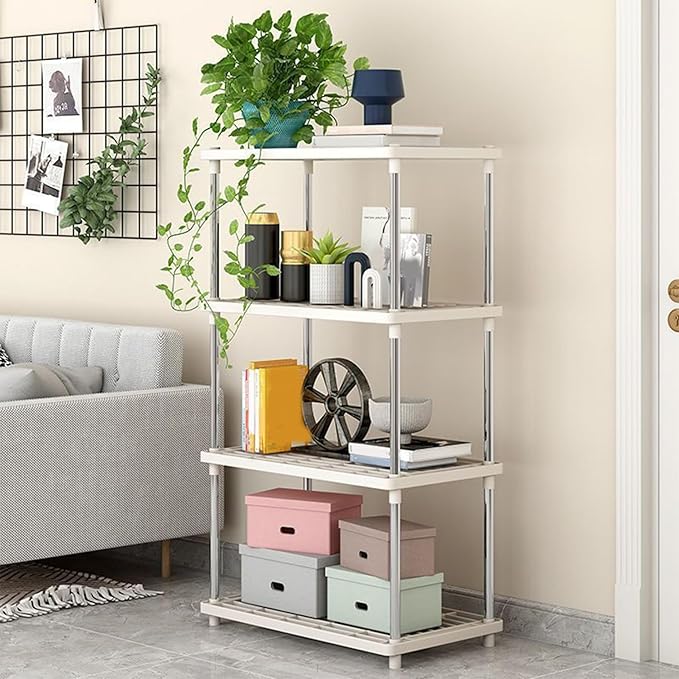 Bathroom Shelf|4 Tier Shelf, 16.5x8.7x31.5 Inch Kitchen, with 4 Hooks Minimalist Detachable Storage Shelves Plastic Bathroom, for Kitchen Living Room