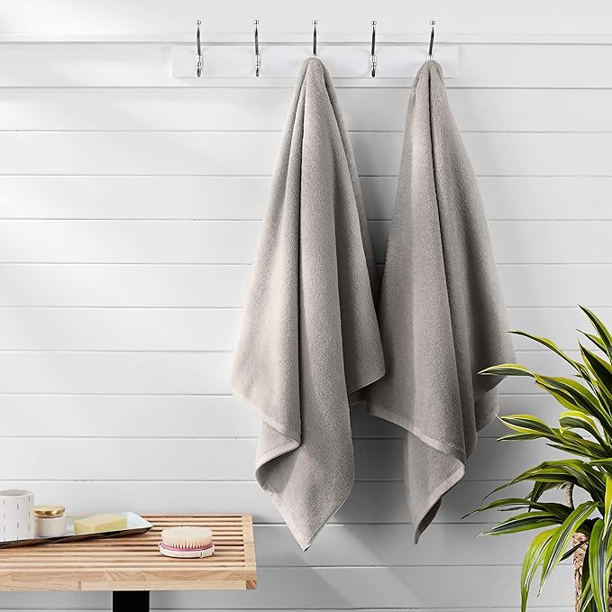 Amazon Basics 2 Piece Quick-Dry Oversize Bath Towel, 100% Cotton, 54" x 30", Platinum