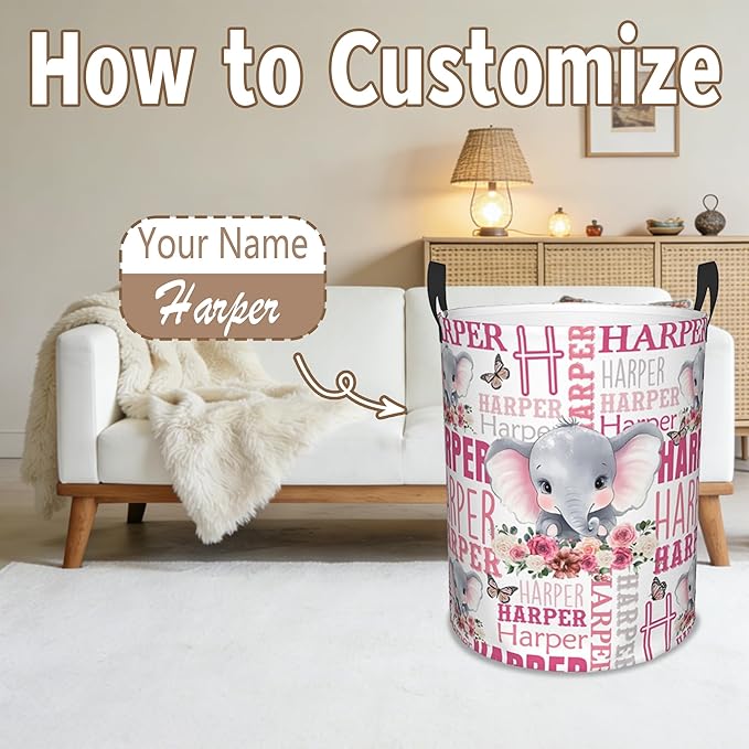 Custom Name Laundry Basket, Personalized Collapsible Laundry Hamper with Name for Bathroom Bedrooms, Customized Dirty Clothes Hamper Storage Basket Gifts for Kids Boys Girls Baby Men Women