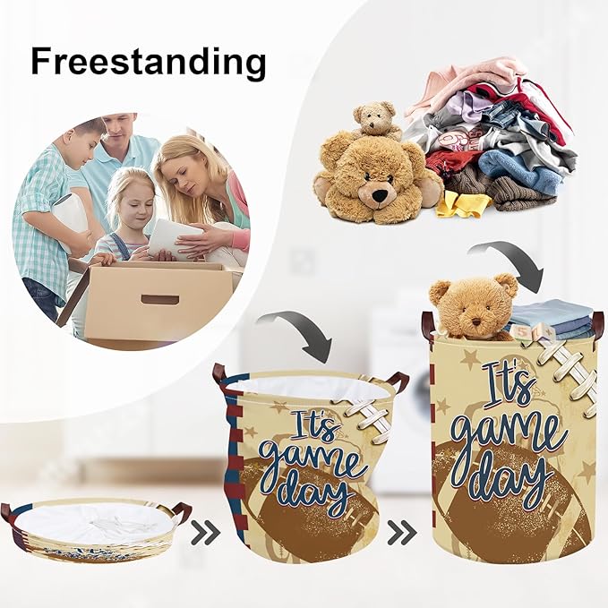 Sports Balls Laundry Hamper Collapsible Clothes Storage Basket Large Laundry Basket for Parent Bathroom/Bedroom, Rugby, 63L