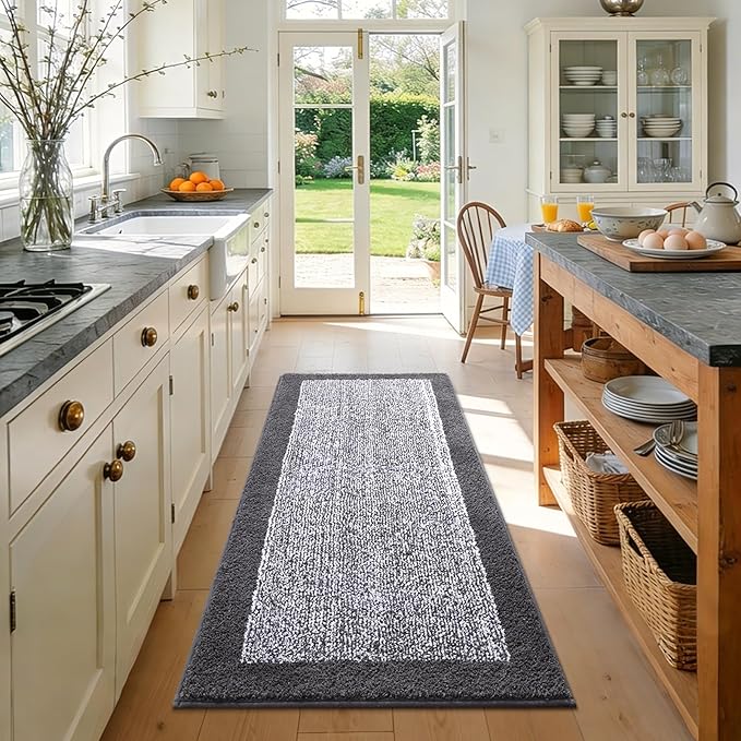 Long Bathroom Runner Rug 2x4 (48''x24''),Non Slip Washable Large Kitchen Rugs Bath Rugs, Soft Absorbent Quick Dry Bath Mats for Shower, Hallway,Laundry, Tub(Grey)