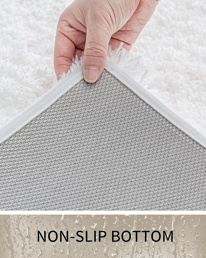 Bathroom Rugs Non Slip Washable 36x24, Ultra Thick Soft Microfiber Absorbent Bath Mats, High Density Foam Latex Non Slip Backing Bath Rugs, Fluffy Floor Carpet for Tub&Shower, White