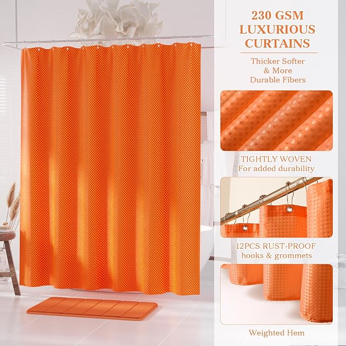 Orange Bathroom Accessories Set - Bathroom Sets, 25PC Bath Accessory Set, Bathroom Sets with Push Top Trash Can, Shower Curtain and Rugs, Toilet Brush, Trash Can & Soap Dispenser