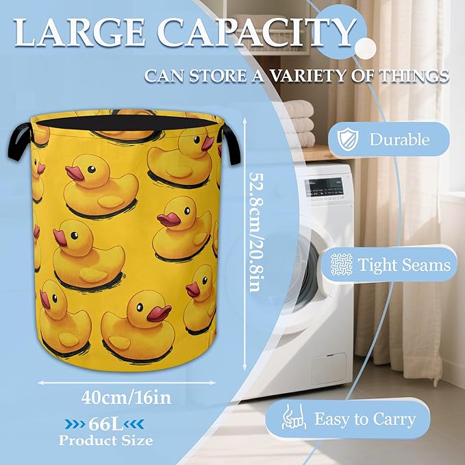 Cute Yellow Ducks Laundry Basket Collapsible Laundry Hamper Oxford Storage Bin for Clothes Storage, Toy Organizer, Books and Sundries 16" X 20.8"