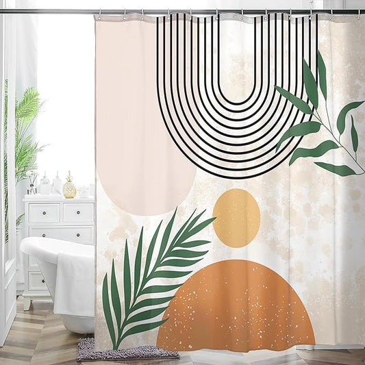 HMS Happy Memories Bohemian Plant Boho Floral Print Shower Curtain, Polyester Fabric Cloth for Bathroom Decor 72×72 Inch Standard Size with 12 Hooks, Also as Room Divider (Boho Orange)
