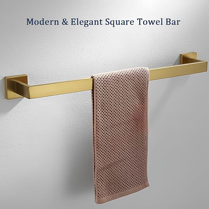 SEIDO 24 Inch Brushed Gold Towel Bar, Heavy Duty & Rust-Proof 304 Stainless Steel Bath Towel Holder, Modern Square Wall Mounted Towel Rack for Bathroom, Kitchen, RV