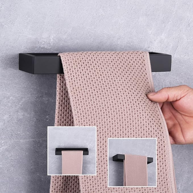 GERZWY Modern Black Towel Holder SUS304 Stainless Steel Towel Hanger Towel Ring for Bathroom Lavatory Wall Mount Contemporary Style HG1706-BK