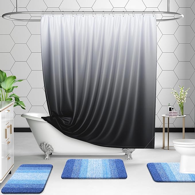 OLANLY Bathroom Rug Set 2 Piece, Soft Absorbent Microfiber Bath Rug Set, Non-Slip, Machine Wash Dry, Plush Shaggy Bath Mats for Bathroom (47"x20"+24"x16", Light Royal Blue)
