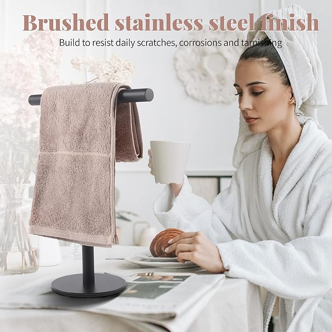 Bathroom Hand Towel Holder Stand???T-Shape Hand Towel Holder Stand SUS304 Stainless Steel Matte Black for Bathroom???Kitchen or Vanity Countertop