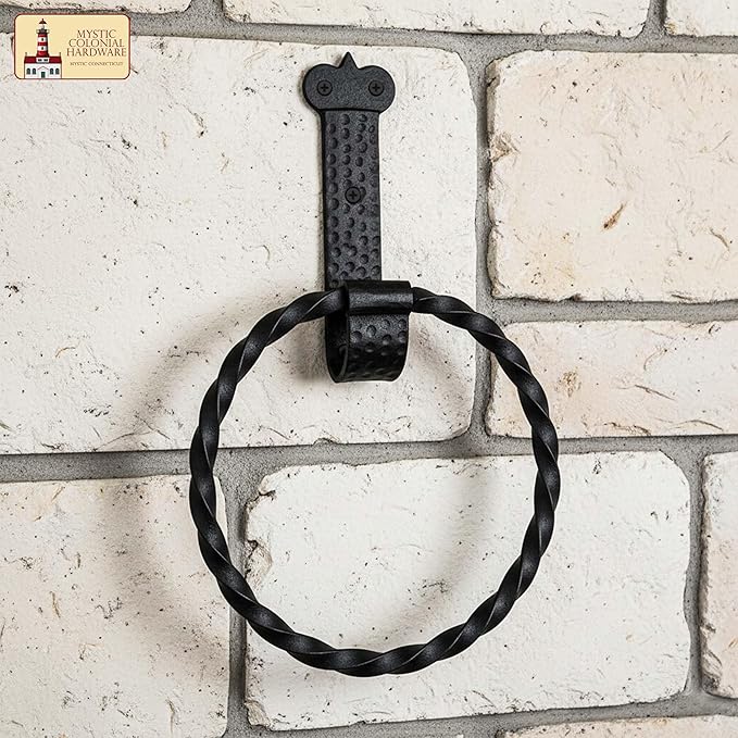 Mystic Colonial Cast Iron Towel Bar Rustic Wall Mounted Metal Rack for Bathroom, Kitchen, or Entryway � Black Heavy-Duty Towel Holder (7.3"", Victorian Wall Mounted)