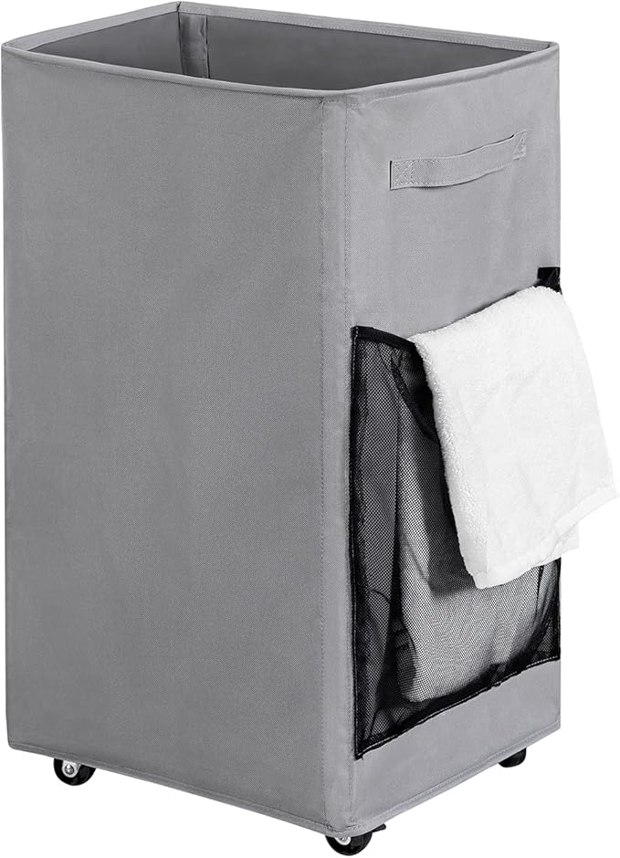 Chrislley 90L Rolling Laundry Basket Large Laundry Hamper with Wheels Collapsible Hamper Tall Storage Cart Foldable Clothes Organizer (Grey)