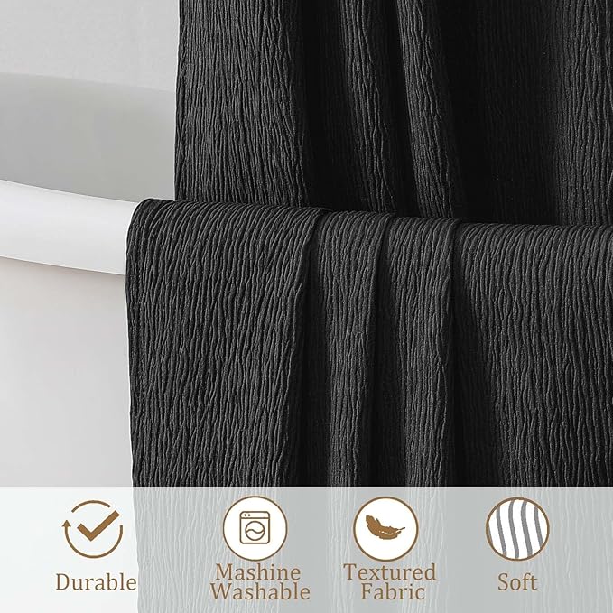 Aiyufeng Fabric Black Extra Long Shower Curtain for Bathroom, 3D Textured Shower Curtain 96 Inch Long Soft Cloth & Hotel Spa Quality, Large Hotel Bathroom Curtain Boho Style, 72x96 Inches