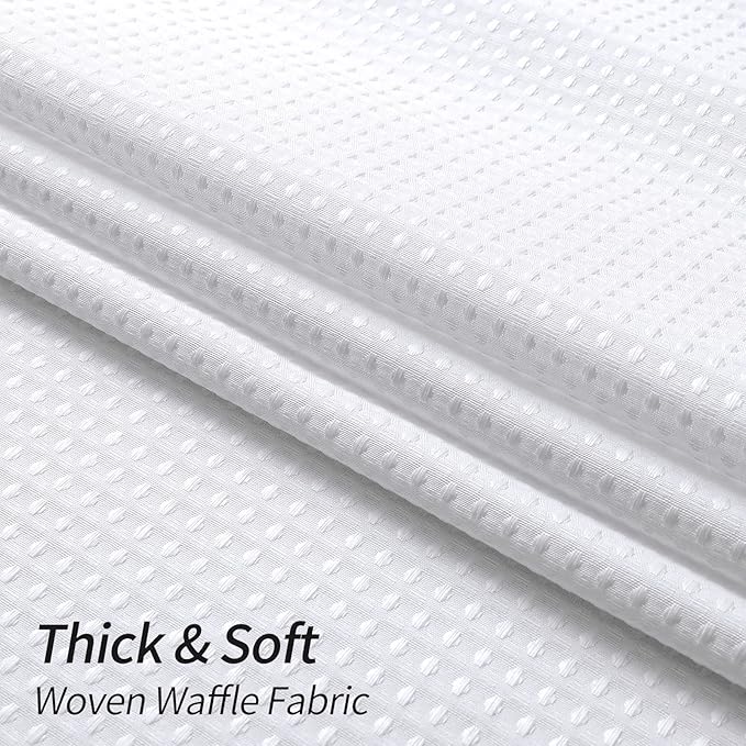 MitoVilla Extra Long Shower Curtain 72 x 84, White Waffle Farmhouse Fabric 84 inch Shower Curtain, XL Shower Curtains for Bathroom Decor, Luxury Weighted Shower Curtain 84 inch