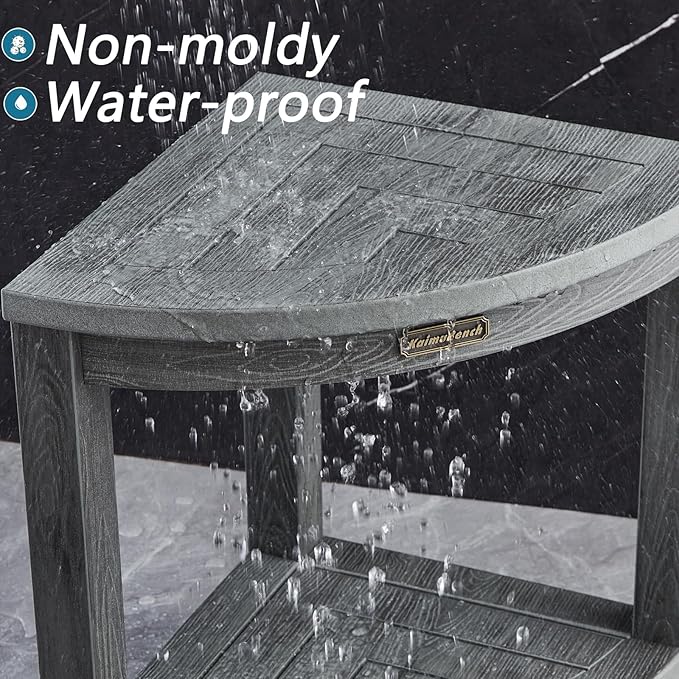 Waterproof Shower Bench for Inside Shower, Gray HDPS Corner Shower Stool for Shaving Legs, Poly Lumber Shower Foot Seat, Plastic Bathroom Shower Bench Seat with Storage Shelf, Non-Slip/No-Maintenance