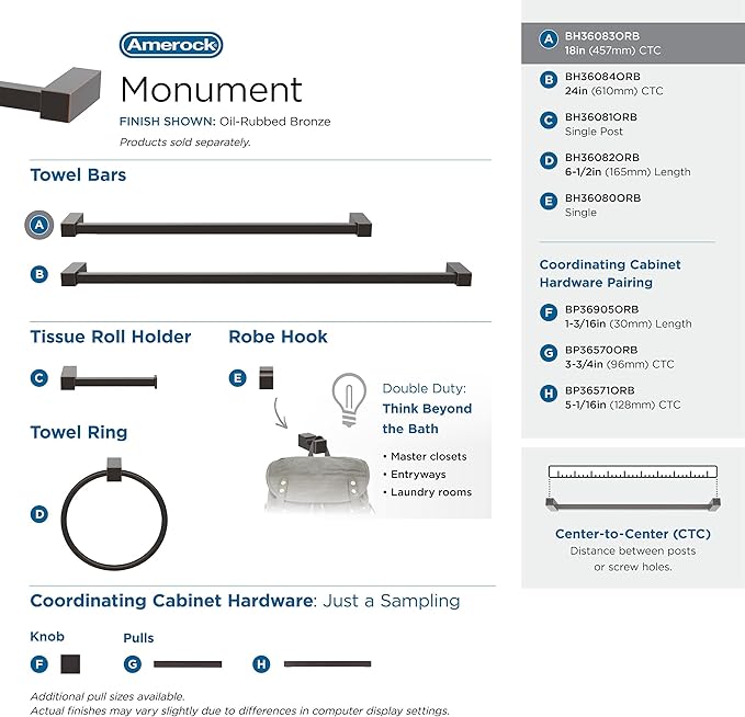 Amerock BH36083ORB | Oil Rubbed Bronze Towel Bar | 18 in (457 mm) Towel Rack | Monument | Bathroom Towel Holder | Bathroom Hardware | Bath Accessories