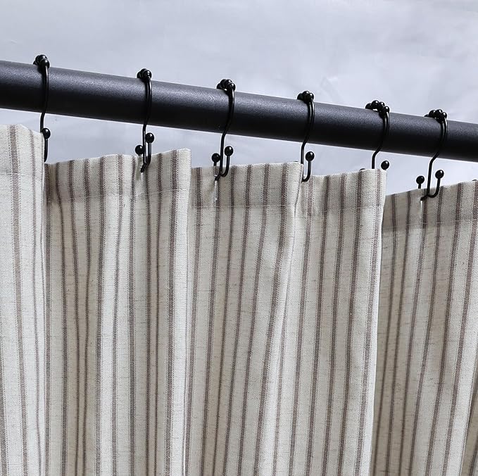 Farmhouse Striped Shower Curtain - 72x72 Inches, Linen Blend Fabric, Breathable & Machine Washable, Rustic Tan for Bathroom Decor (Hooks/Liner Not Included)