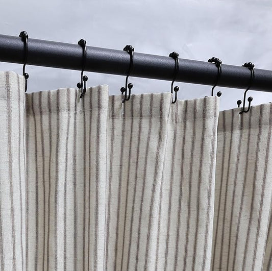 Farmhouse Striped Shower Curtain - 72x72 Inches, Linen Blend Fabric, Breathable & Machine Washable, Rustic Tan for Bathroom Decor (Hooks/Liner Not Included)