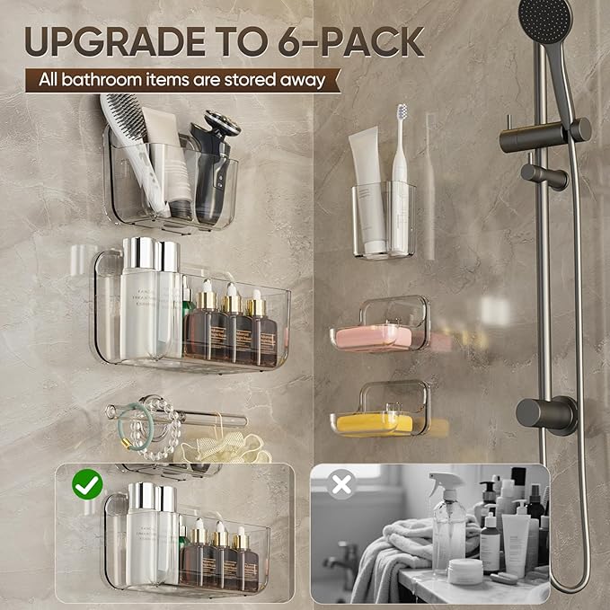 Acrylic Shower Caddy,6 Pack Acrylic Rustproof Shower Organizer with Large Capacity,No Drilling Shelves for Bathroom Storage & Home Decor (Clear)