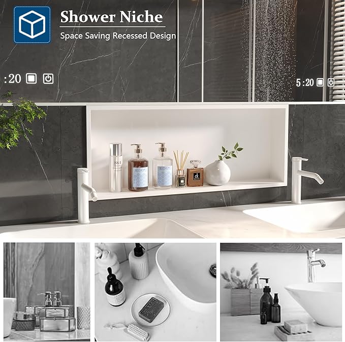 Neodrain Shower Niche, Insert Bathroom Storage Shower Shelf, Stainless Steel Recessed Wall Niche No Tiled Recessed Cabinet Waterproof for Shower Storage(White,30"x12")