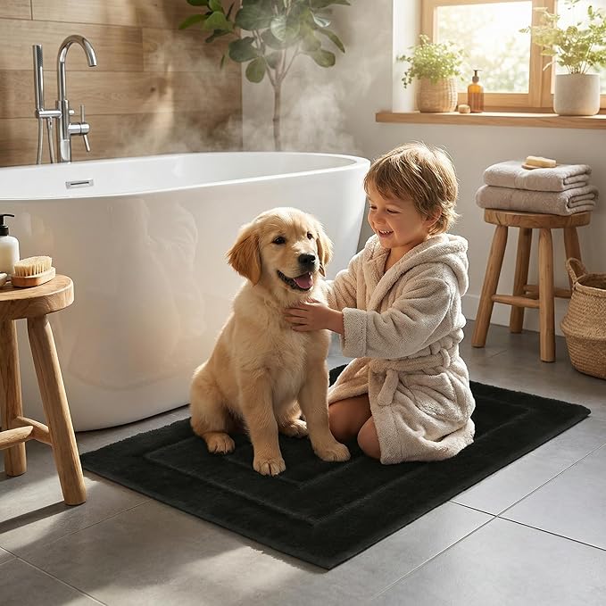 GRANNY SAYS Black Bathroom Rug, Non Slip Bath Mats for Bathroom, Super Soft and Water Absorbent, Microfiber Bath Rugs, Machine Wash Dry, Bath Rugs for Floor, Tub and Shower, 16" x 24"