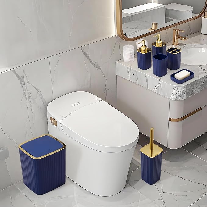 XLHOMO 26PC Bathroom Accessories Set - Gorgeous Blue Bathroom Set, Bathroom Accessory Set, Navy Blue Shower Curtain Set with Bathtub Mats for Shower Tub