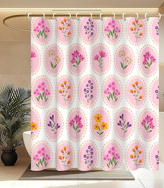 MAMUSE Shower Curtain for Bathroom - Cute Aesthetic Decorative Modern Girly Unique Girls Design Pretty Women Waterproof Fabric Cloth Cortinas de Baño Bathtub 72 x 72 Inch, Circle Flower
