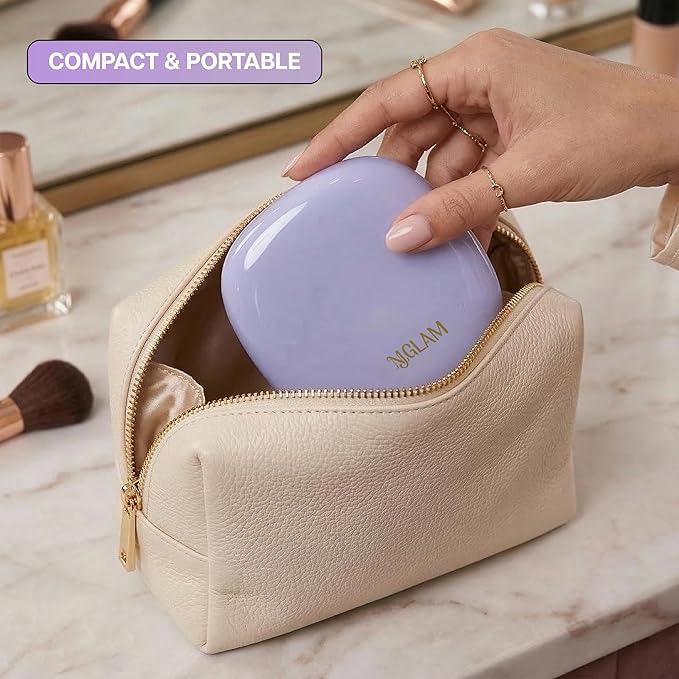 Lighted Makeup Mirror for Women, Portable, LED Light, USB Charging, auto on/Off, 1x/10x Magnification and 3 Light Color Settings, dimmable (Lavender)
